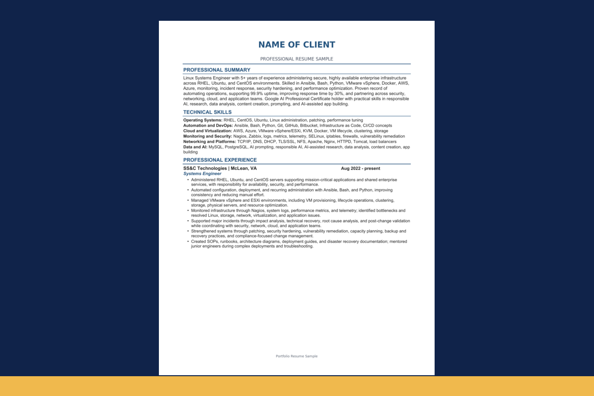 Professional resume writing sample